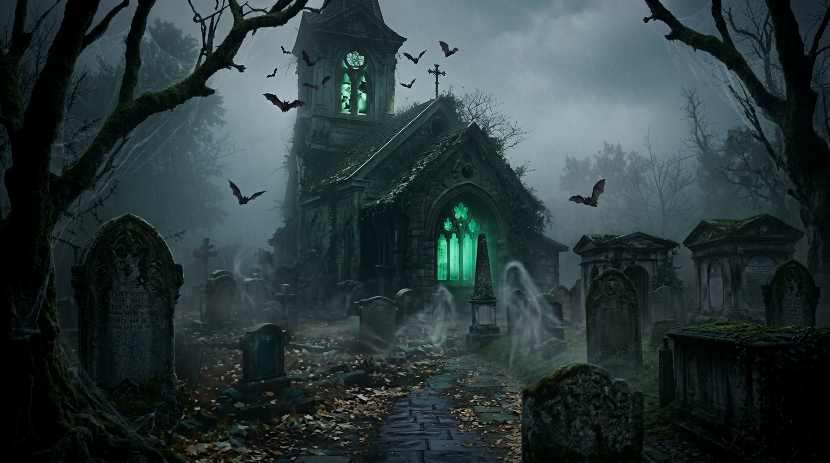 The Round Church graveyard at night